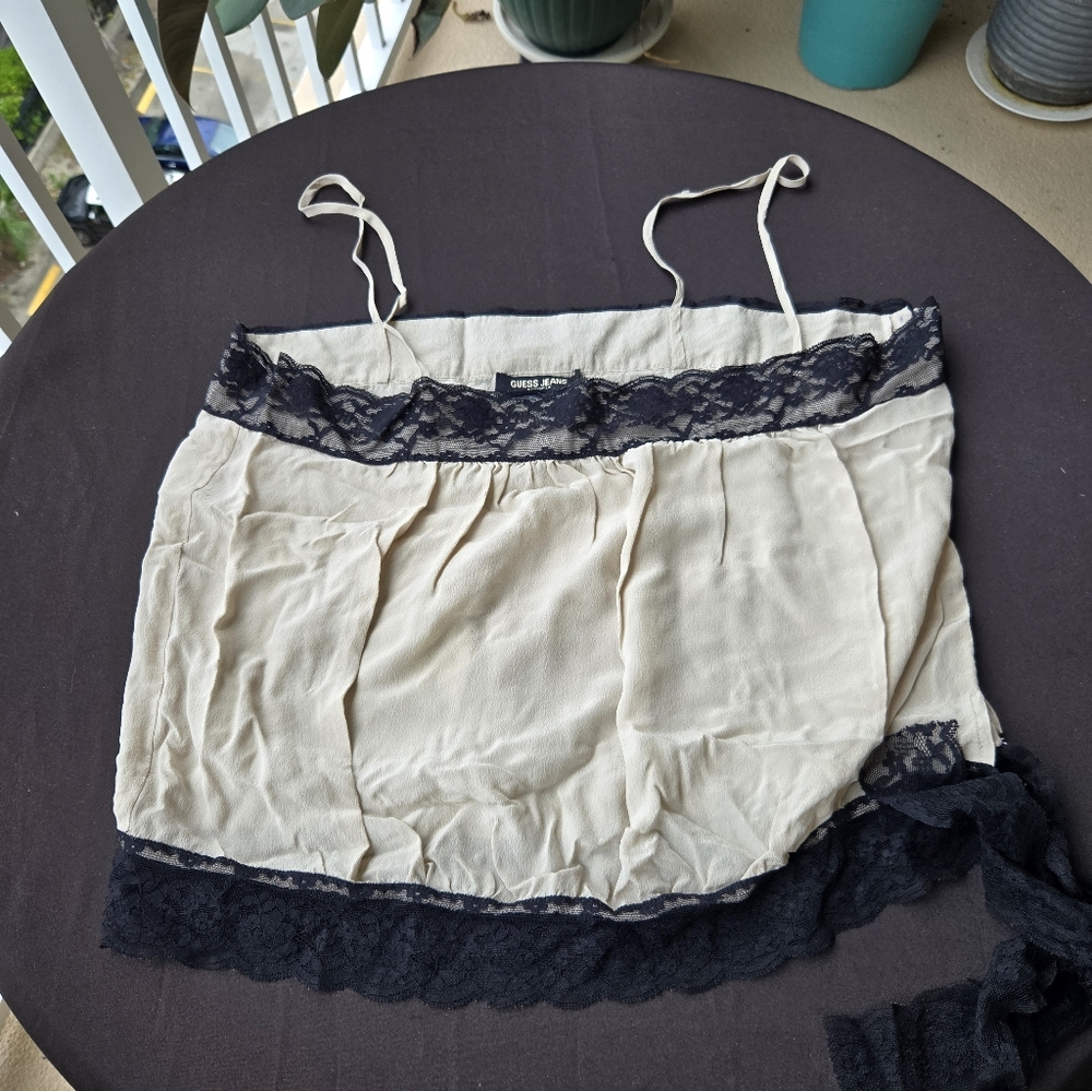 Guess Jeans Beige Silk Camisole Lace Trim Spaghetti Straps Size L
